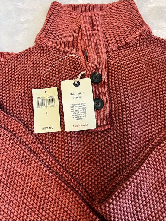 Lucky Brand Other - Lucky Brand Brick Red Ribbed Funnel Neck Button Pullover Sweater